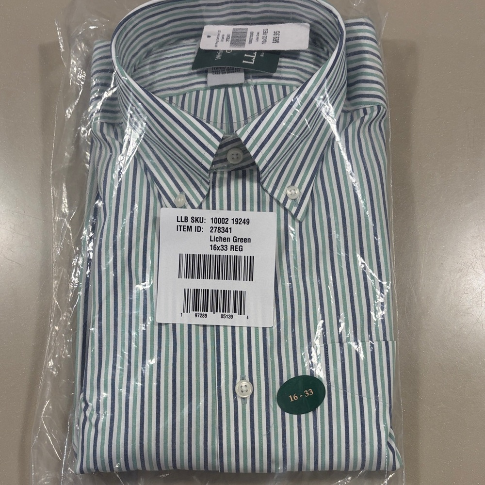 L.L. Bean Men's Green and White Striped Dress Shirt